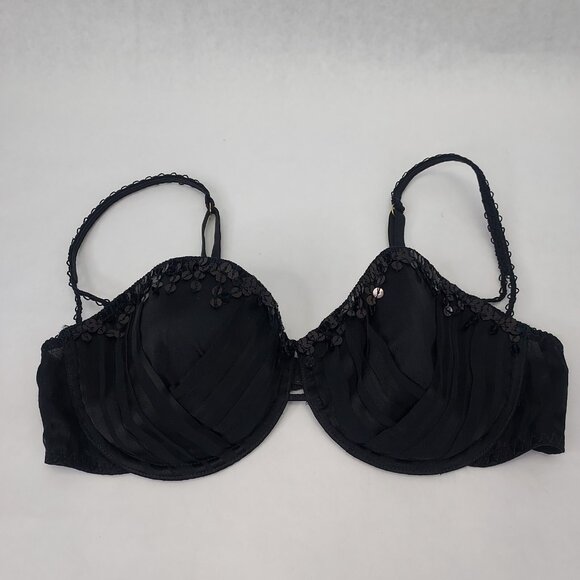 Victoria Secret Bra 36C Very Sexy Lined Demi Sequins Satin Stripe Black Padded - Picture 3 of 11